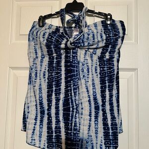 Blue and White Tie-Dye Halter Top